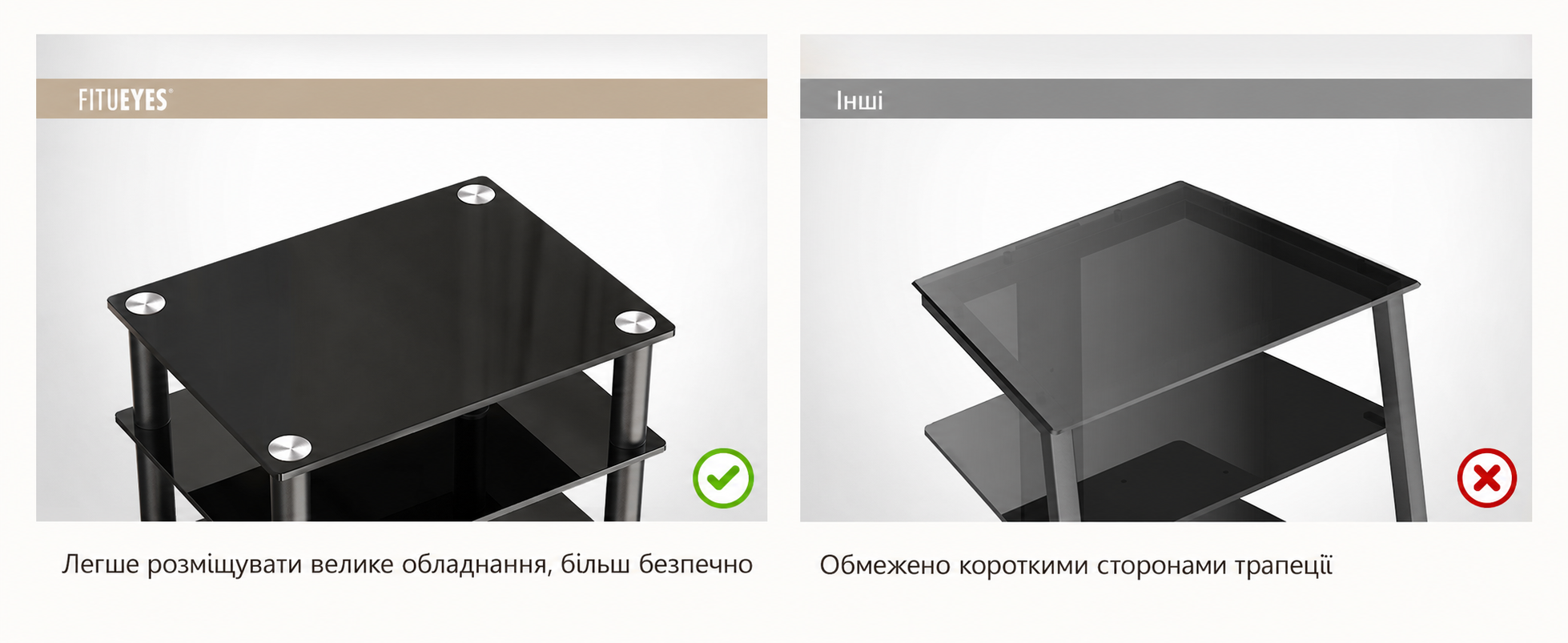 Тумба для ТВ та Hi-Fi FITUEYES, скло і алюміній, 600x455x762 мм