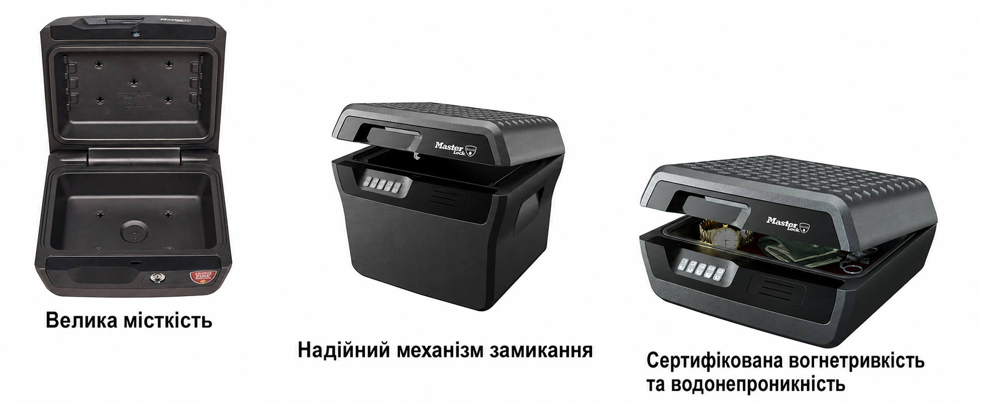 Вогнетривкий і водонепроникний сейф MASTER LOCK LCFW30100, 10 л, з ключовим замком для документів, електроніки та цінностей