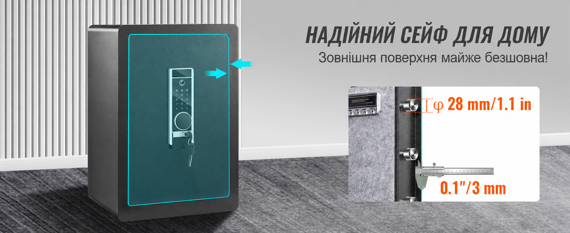 Меблевий сейф VEVOR об'ємом 2,2 кубічних фута з вогнетривким гаманцем, знімною полицею для пароля та ключа, відбитків пальців, внутрішньою шафою, настінним сейфом для готівки, ювелірних виробів, документів та цінностей