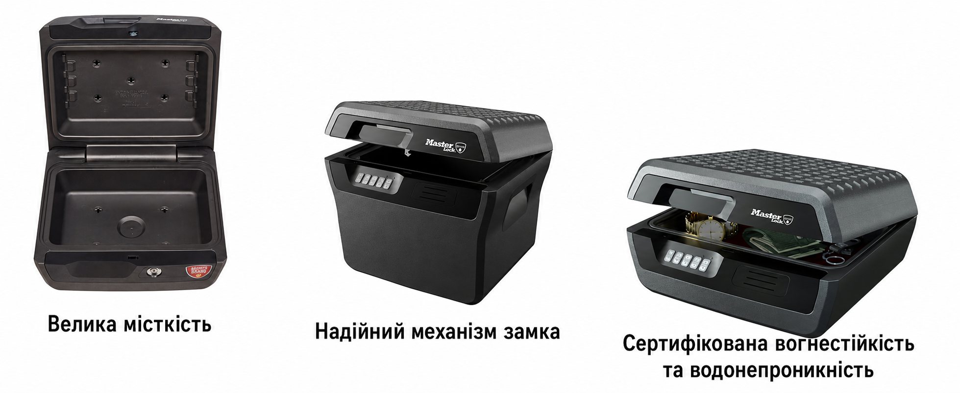 Сейф Master Lock вогнестійкий та водонепроникний з ключем, потрійний захист - від пожежі, води та крадіжок, 7.8L, 16.8 x 39.1 x 36.3 см