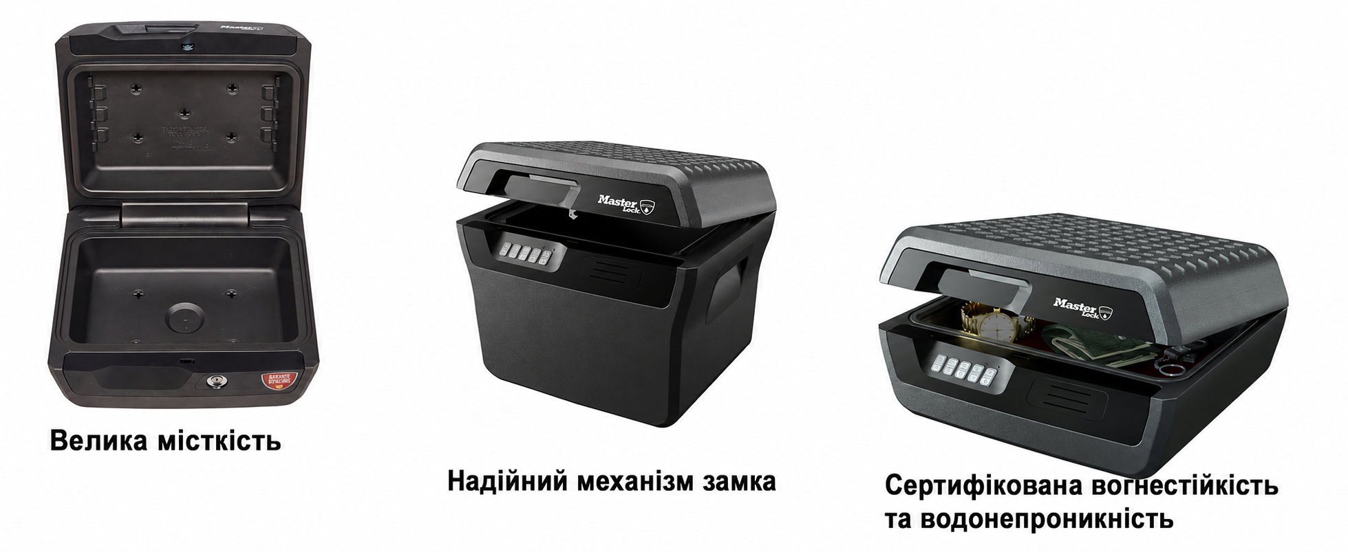 Сейф Master Lock вогнестійкий з ключем, потрійний захист від пожежі, води та крадіжок, 5L, 15,5 x 36,2 x 28,4 см