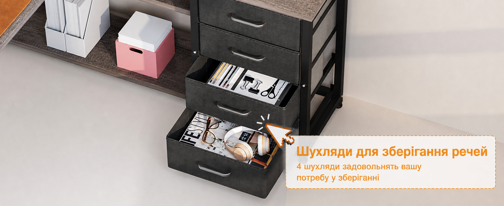 Письмовий стіл ODK з шухлядами, L-подібний кутовий стіл з 2 розетками та 2 USB-портами для зарядки, офісний стіл з LED-підсвічуванням для дому та офісу 155×110 см (Дерево дуб сірий)
