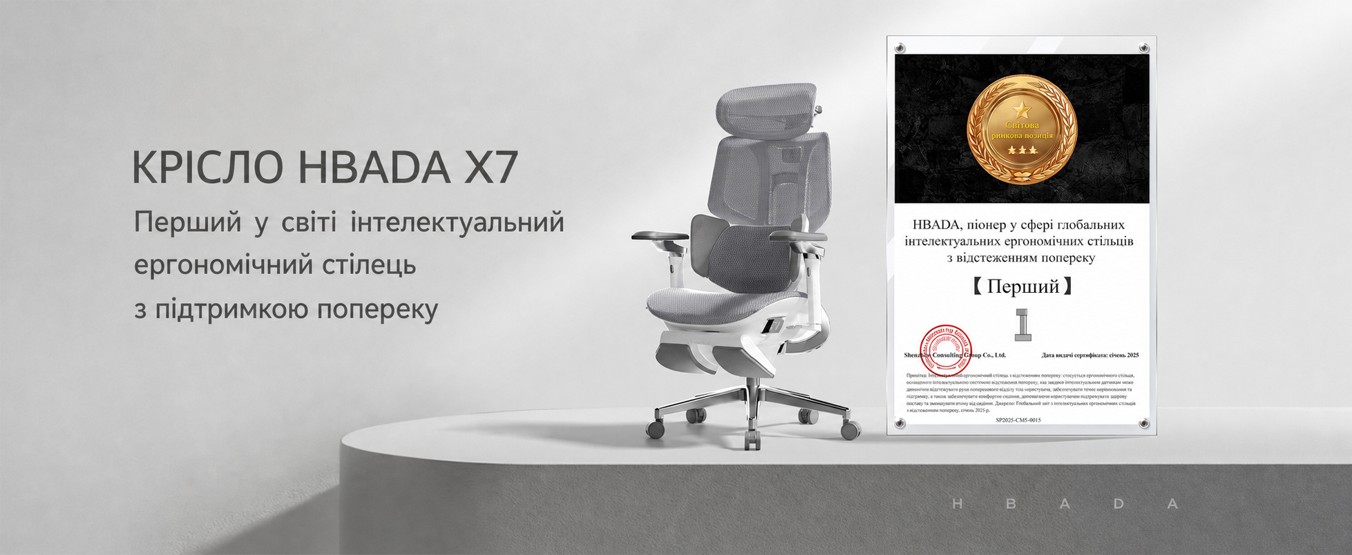 Крісло Hbada X7: ергономічне офісне крісло з автоматичною підтримкою попереку, регульованою підголівником 4D, підлокітниками на 720°, вентильованим сидінням, поворотним механізмом, сірого кольору
