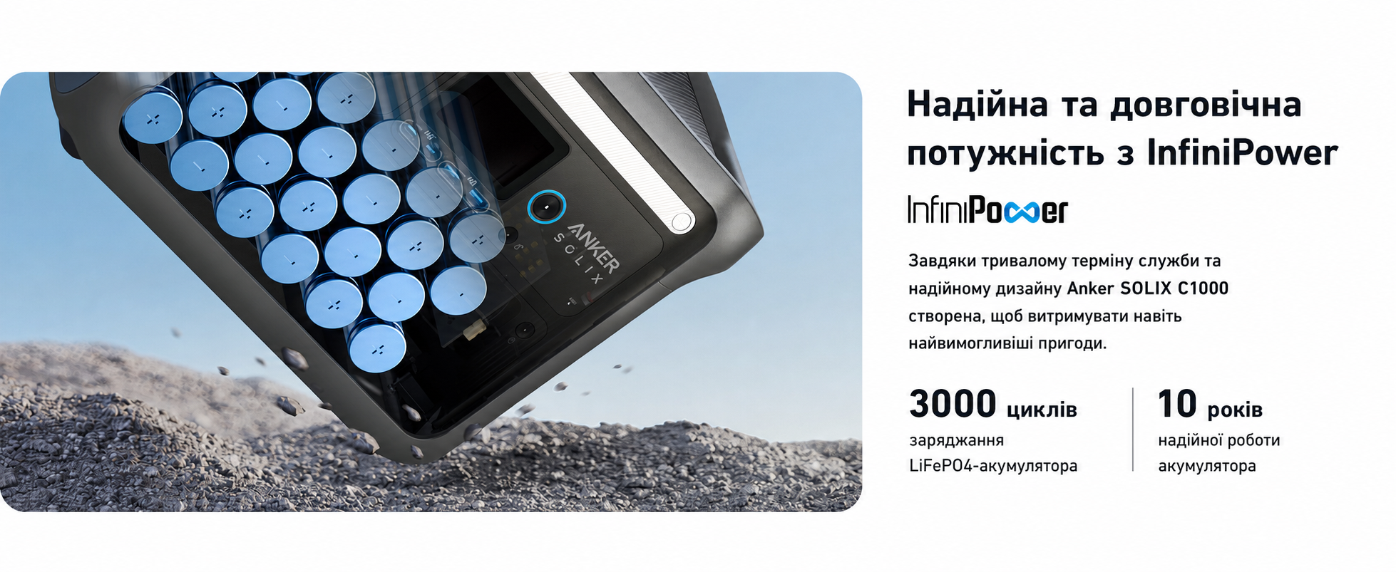 Портативна електростанція Anker SOLIX C1000, ємність 1056 Wh, номінальна потужність 1800 W, пікова потужність 2400 W