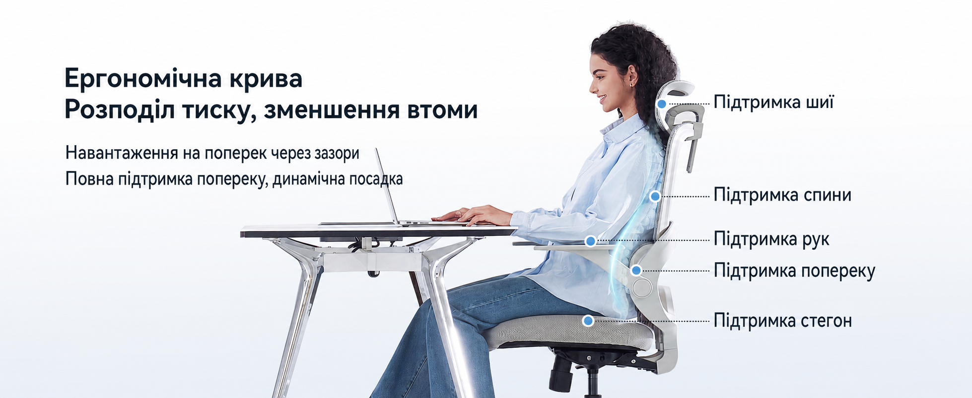 Ергономічний офісний стілець SIHOO B100 SE для комп'ютера з динамічною підтримкою попереку, білий