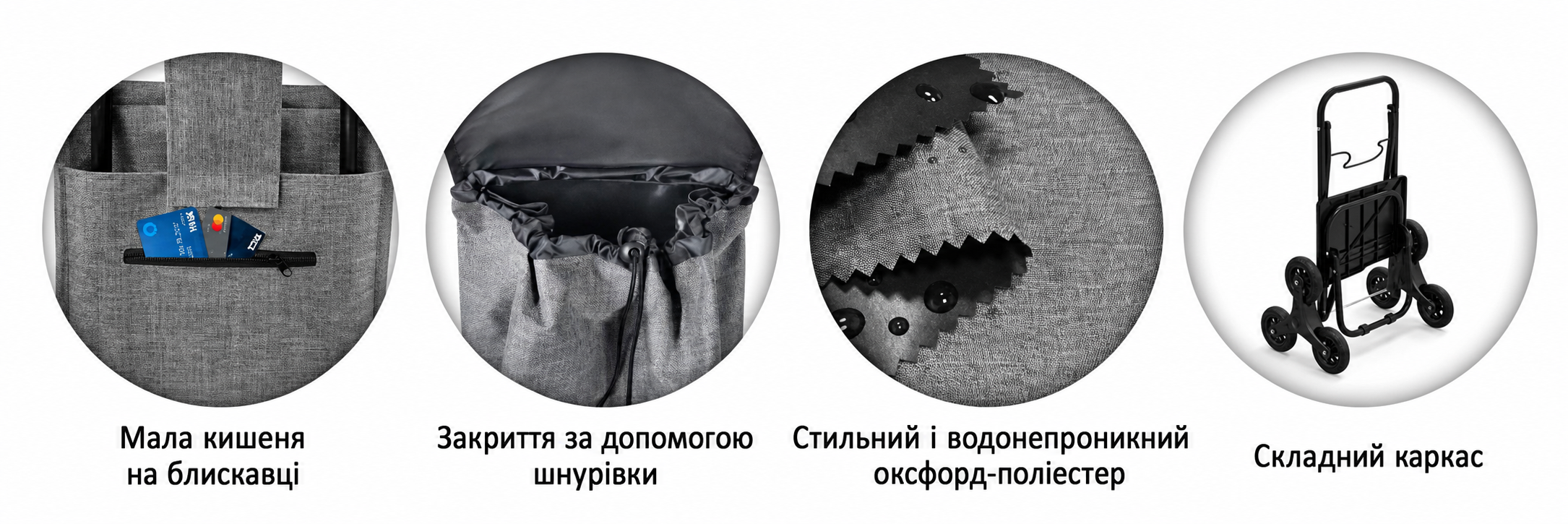 Складна господарська сумка-візок VOUNOT для сходів, 32 л, водонепроникна, 3 колеса, сіра (Оксфорд)