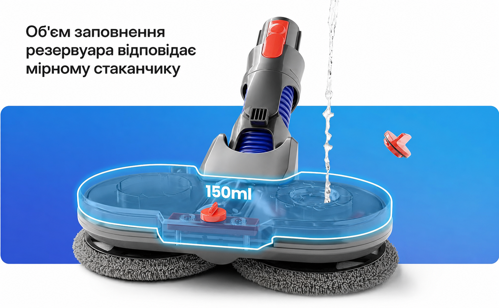 Електрична насадка для вологого прибирання Dripl для пилососів Dyson V7/V8/V10/V11/V15/Gen5 з від'ємним резервуаром для води, 6 багаторазових мопів і 1 контейнером для заповнення